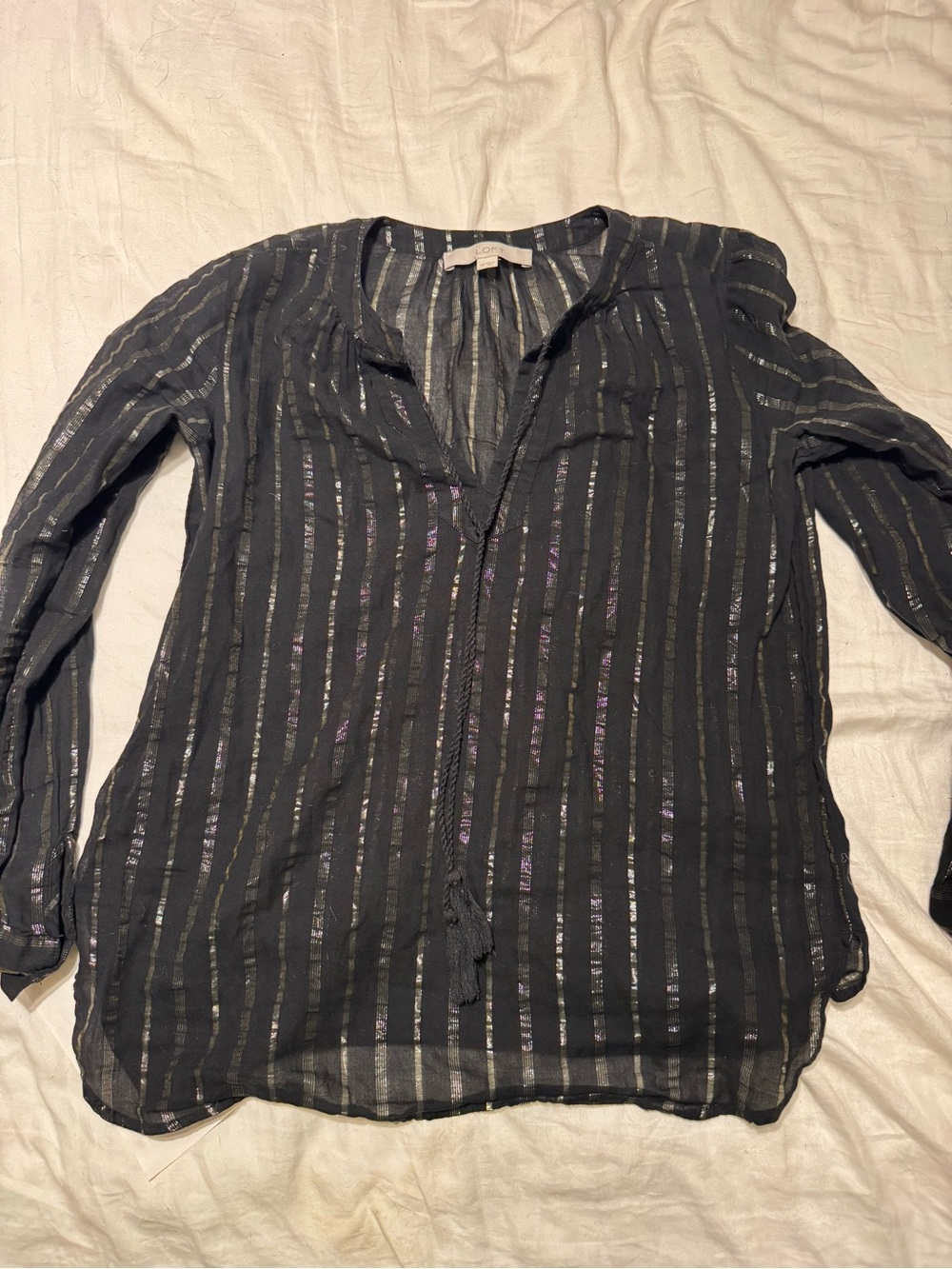 LOFT women’s Black Sheer Tunic with Metallic Stripes